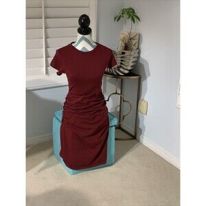 Missufe Women's Ruched Bodycon Sundress/maternity Knee Length, Wine Red, Size M